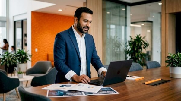 Cybersecurity professional working in office