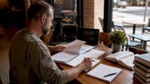 Veteran preparing cybersecurity training materials