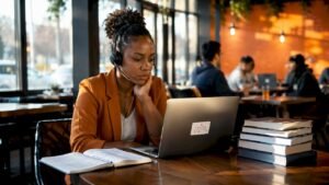 Young Black woman preparing for cybersecurity interview