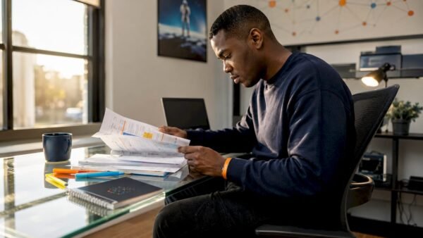 Veteran studying cybersecurity certification materials