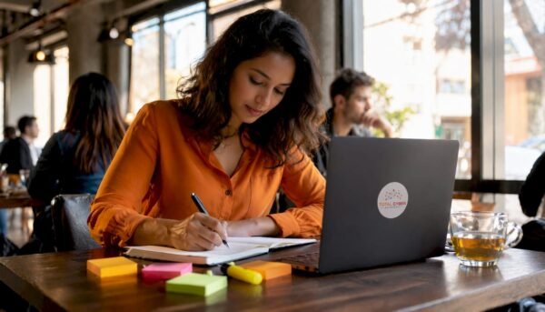 Woman studying cybersecurity training alternatives at desk