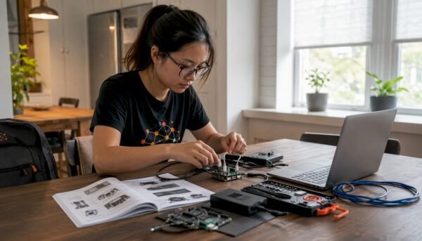Woman building cybersecurity home lab setup