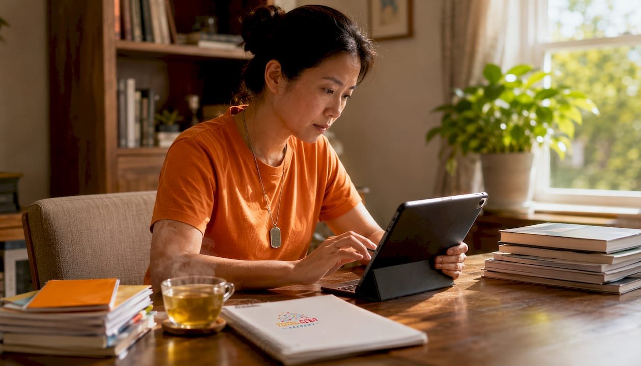 Veteran preparing for certification exam at home study