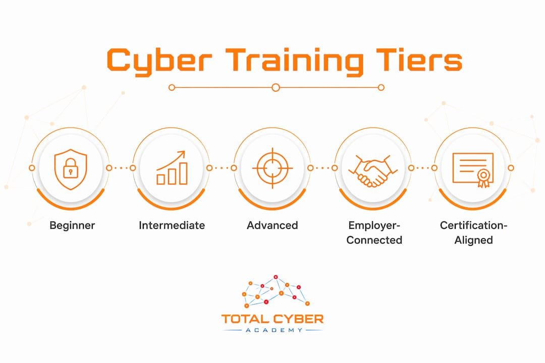 Infographic illustrating hierarchy of cybersecurity training options for veterans