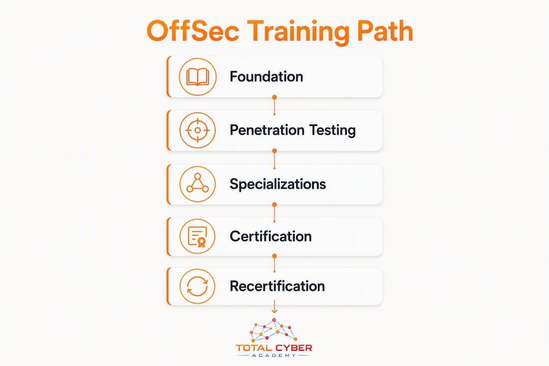 Infographic showing OffSec training progression steps