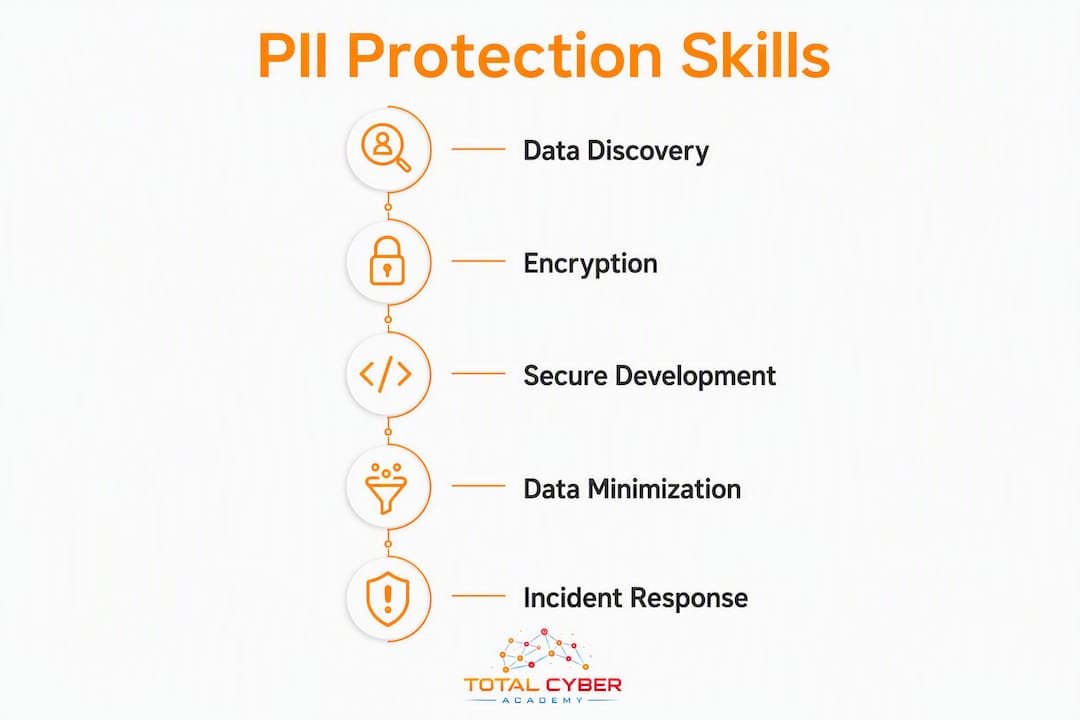 Infographic outlining core PII protection skills roadmap