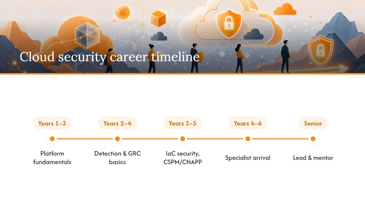 How cloud security careers typically progress from entry to senior — overview diagram