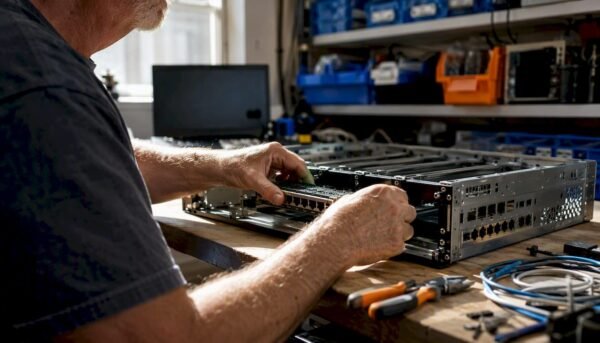 Hands assembling home cyber lab hardware