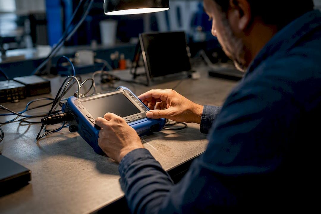 Hands adjusting network diagnostic tool