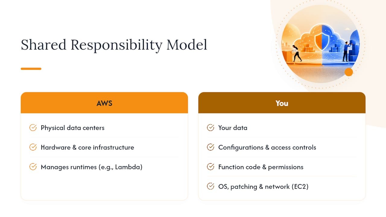 Diagram of AWS shared responsibility and seven security areas