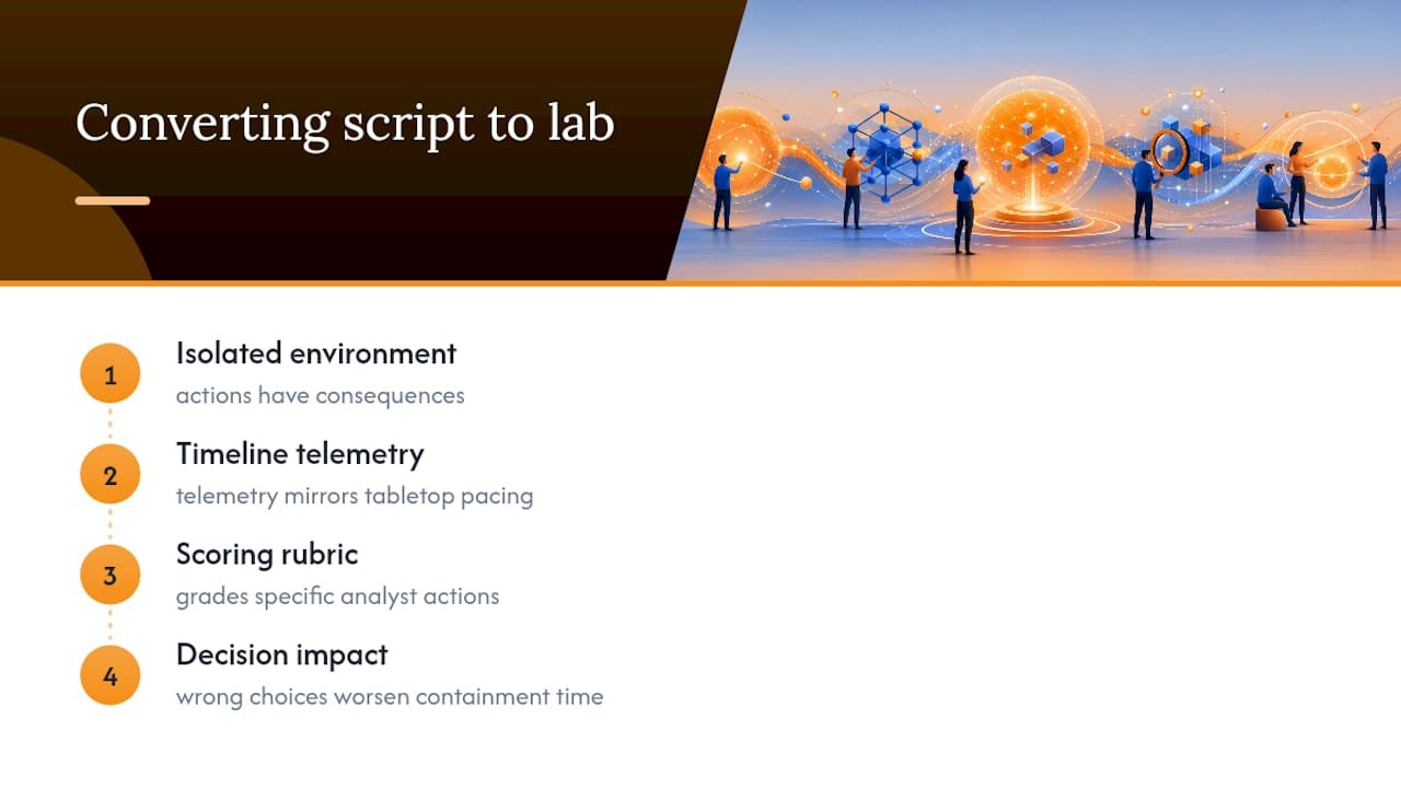 Three components of a hands-on incident lab