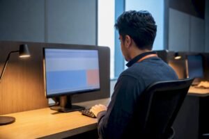 Candidate taking a cybersecurity certification exam