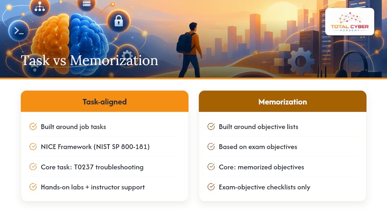 Why job task alignment matters more than memorization — overview diagram