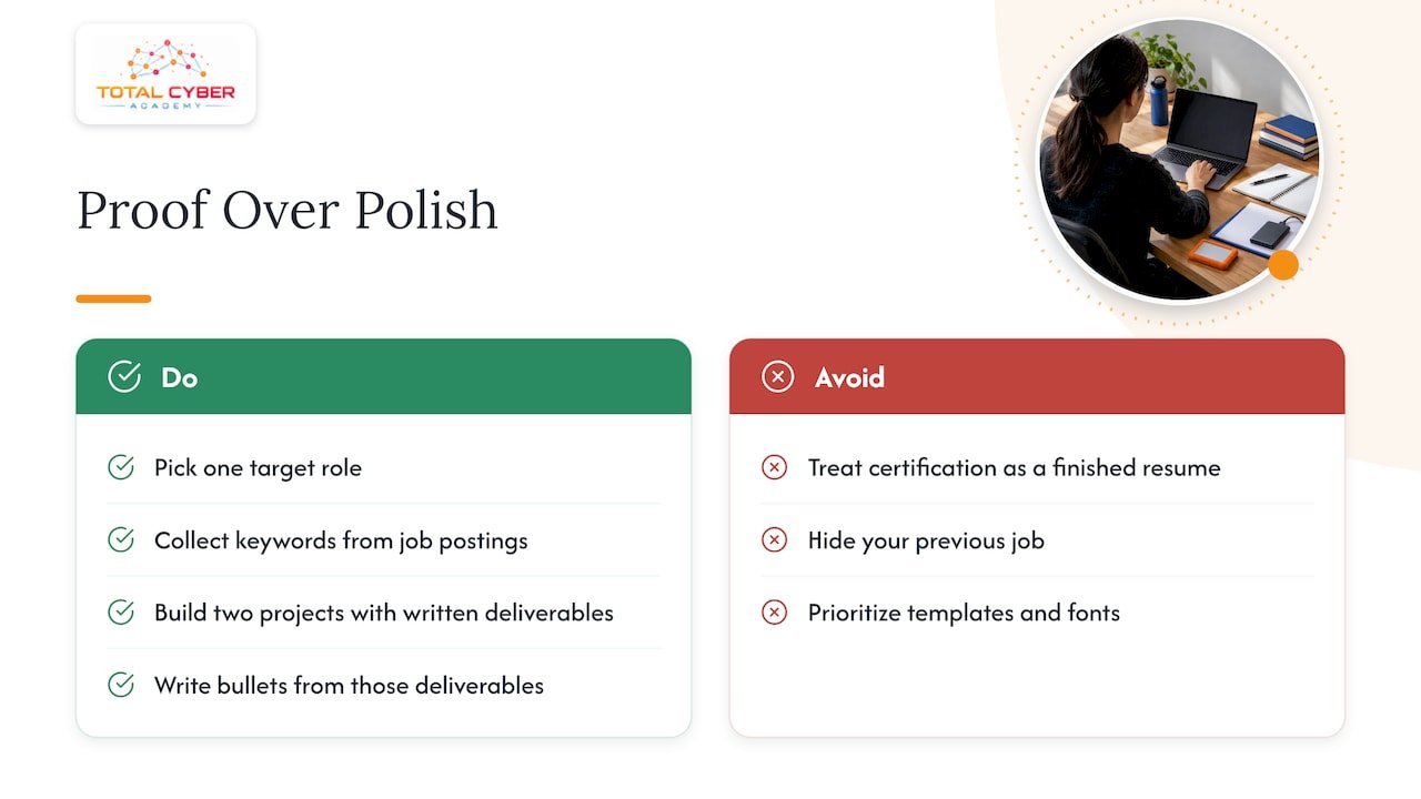Why proof beats polish on an entry-level security resume — overview diagram